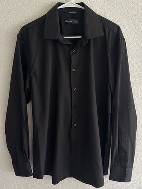 Christian Lacroix Men's Black Long-Sleeve Dress Shirt Size Large